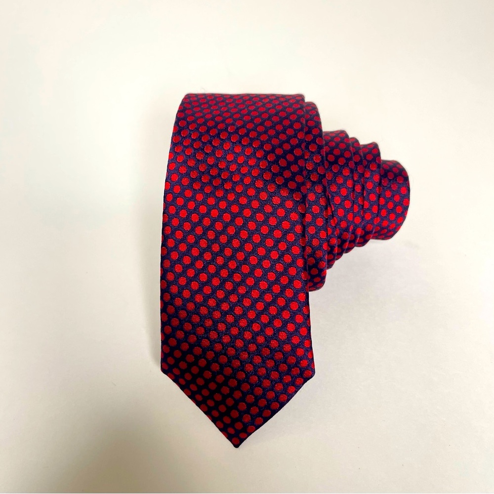 Burberry Prorsum Red/Blue Polka Dot Narrow Skinny Necktie